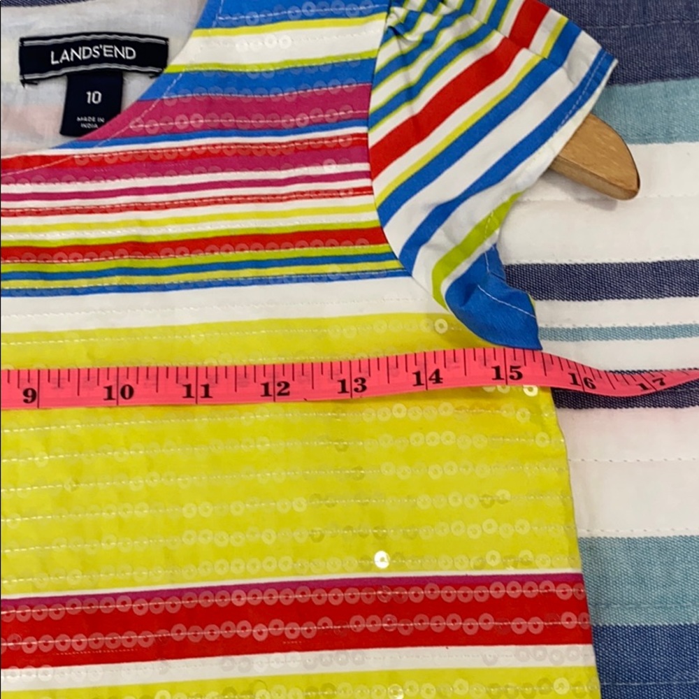 Lands' End Girls' Bright Multi-Stripe Sequin Dress - Yellow, Blue, Red, White - Picture 6 of 7